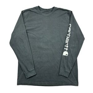 Carhartt‎ Shirt Men Large Tall Black Faded Workwear Logo Distressed Long Sleeve